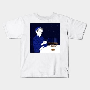 Boy lighting up Menorah Kids T-Shirt